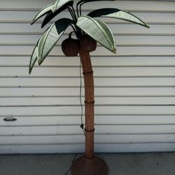 Vintage Rattan Palm Tree Lamp