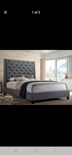 Brand New Grey Linen Fabric Bed (Queen or King)