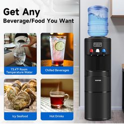 Water Dispenser with Ice Maker, 3-in-1 Hot and Cold Water Cooler with Built-in Bullet Ice Maker Machine, 26.5lbs/24H, Top Loading for 3-5 Gallon Bottl