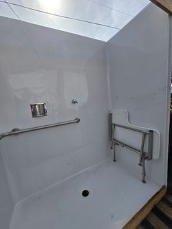 Walk-In Fiberglass Shower with Built-In Seat & Grab Bars