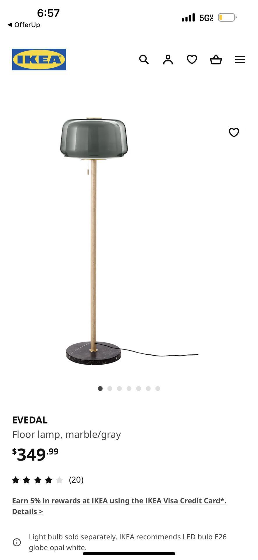 EVEDAL Floor lamp, marble/gray