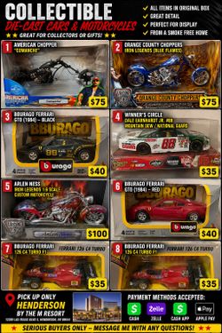 Collectable die cast cars & motorcycles