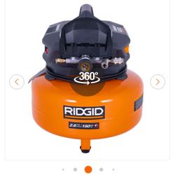 RIDGID 6 Gal. 150 PSI Portable Electric Oil-Free Jobsite Pancake Air Compressor with Dual Pressure Gauges and 2-Quick Couplers