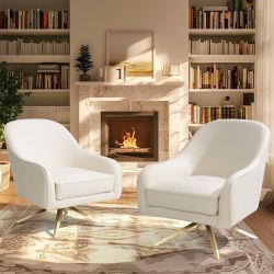 Set of two Modern Upholstered Swivel Accent Chair Mid-century PU Leather Sofa Armchair
