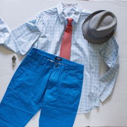 1PA1 Lt Blue Straight Fit Flat Front Slim Cotton Trousers - Mens Size 32