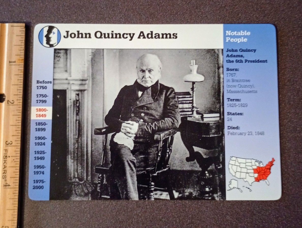 1996 Grolier President John Quincy Adams Vintage Collectible Large Card