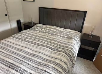Queen Bed Frame with Upholstered Headboard