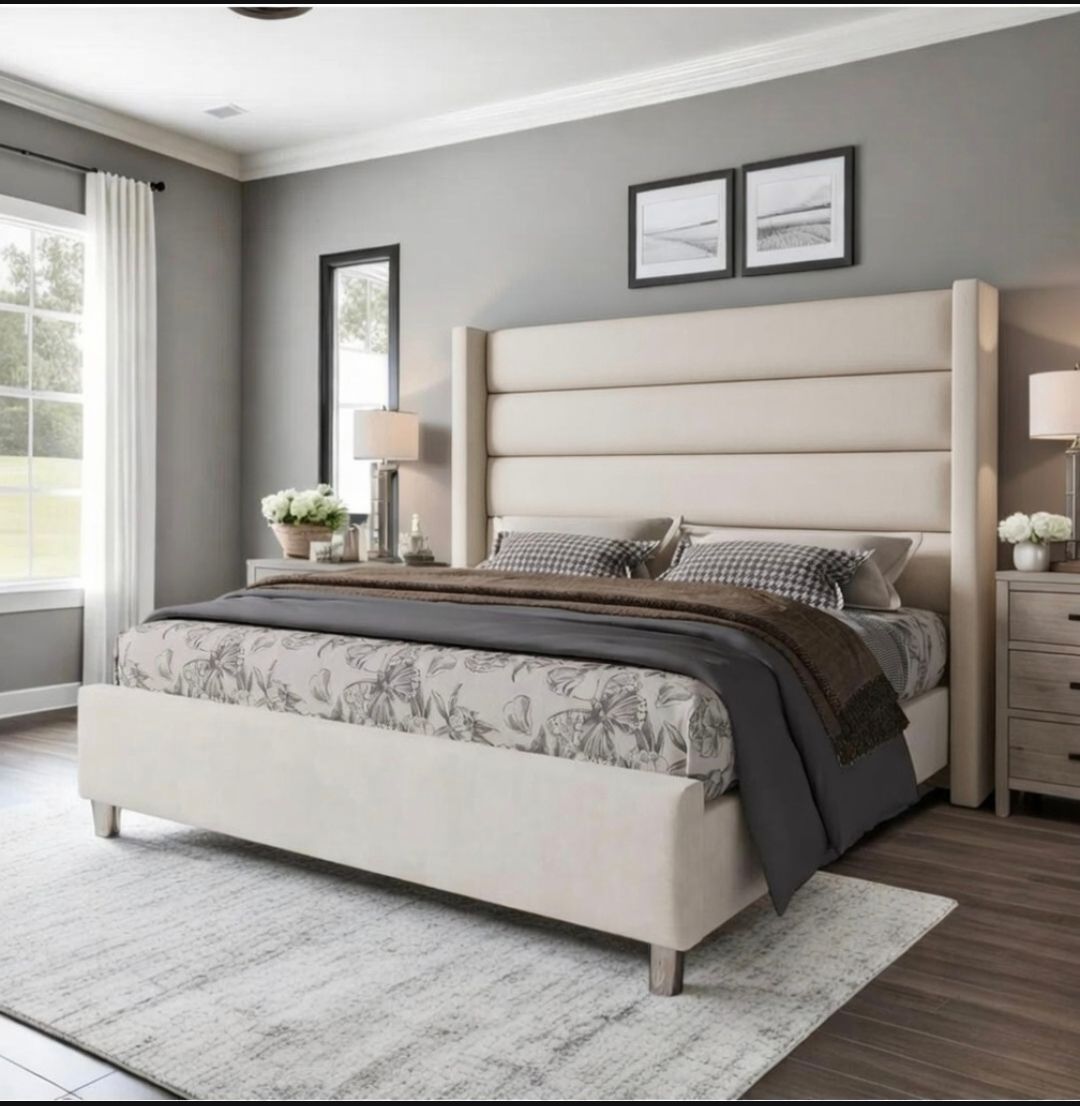 modern wingback bed frame Queen size. New in box. Velvet