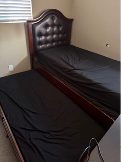 Twin Bed Frame w/ Pull-Out Trundle + Memory Foam Mattress Included