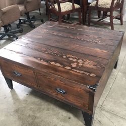 Rustic Coffee Table With Storage Compartment 