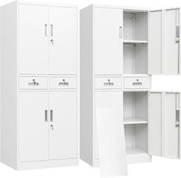 Metal Storage Cabinet with 2 Drawers 4 Doors and 2 Adjustable Shelves Garage Storage Cabinet with Lock 71" Office Storage Cabinets Locking Cabinets fo