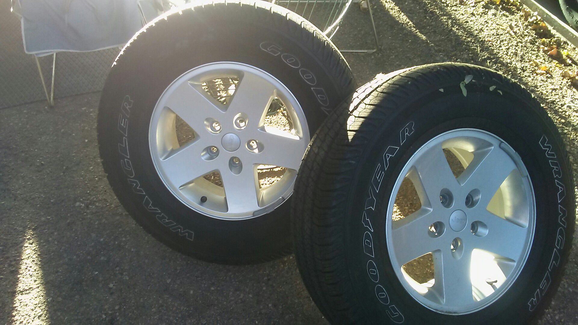 I have 5 tires and wheels p225/75/r / 17 that are off of a late model Jeep Wrangler four are in great shape one is brand new