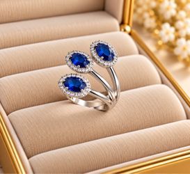 Triple Blue Stone Halo Cocktail Ring