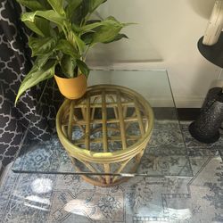Side Table With Rattan Base And Glass Top