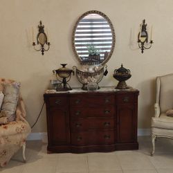 Vintage DREXEL Buffet and 2 Wingback Accent Chairs