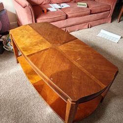 Patterned, Two-level Wooden Coffee Table 