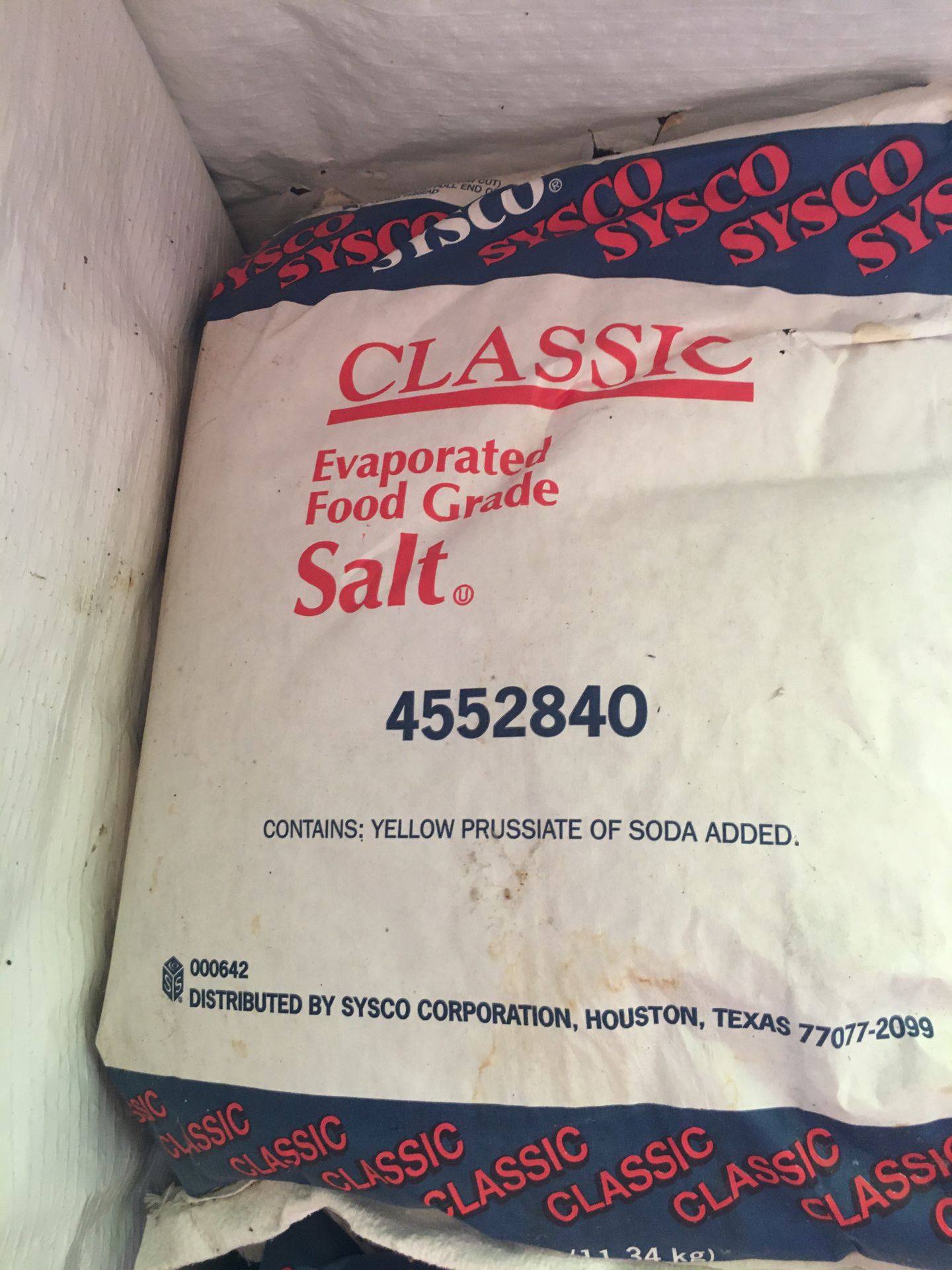 Sysco Evaporated food grade salt