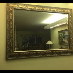 Vintage Ornately Embossed  Gold And Silver Wood  Framed Bevelled  Mirror 