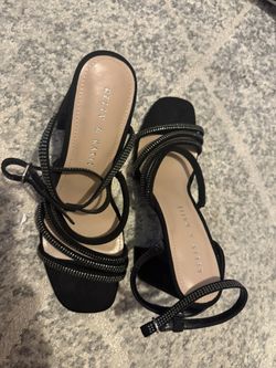 Black And Silver Ankle Strap Heels 