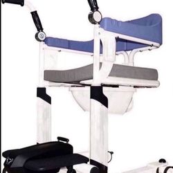 Patient Lift for Home, Power Shower Chair with Wheels and 360° Split Seat, Portable Transport Wheelchair with Soft Back and Urinal, 5 in 1 Transfer Ch