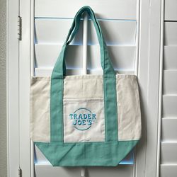 Trader Joe’s Mini Pastel Green Canvas Bag Tote Limited  NWT