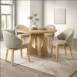 Brand New Light Oak Round Wood Dining Table with 4 Chairs