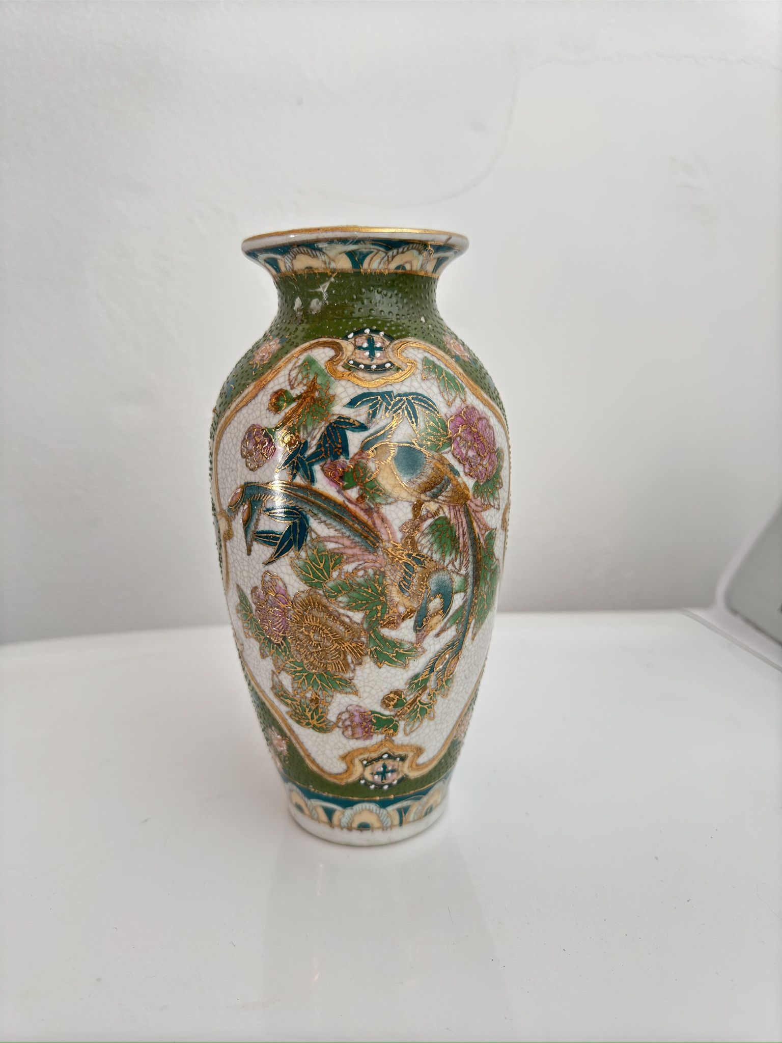Vintage Moriage bird and flower vase $35