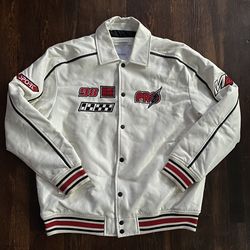 Vintage Bershka Faux Leather Oversized White Racing Jacket