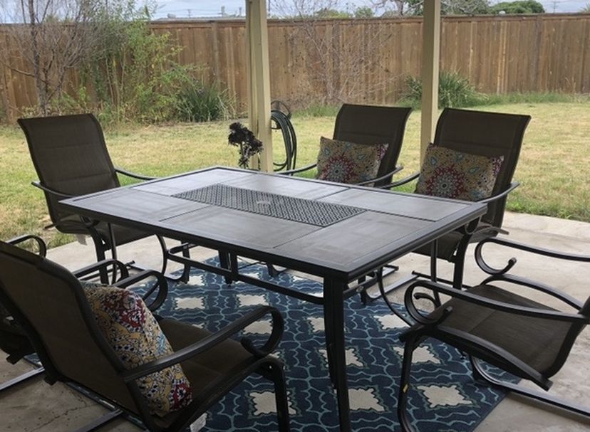 7-Piece Padded Sling Outdoor Patio Dining Set in Putty Taupe