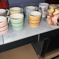 Vintage English Cup Set With Character Teapot