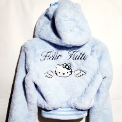 Forevwr 21 Angel Hello Kitty Faux fur hoodie  womens size Small blue color 💙 