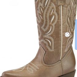 mysoft Women's Western Cowboy Boots Embroidered Mid-Calf Pointed Toe Cowgirl Boot, Accommodate Both Regular and Wide Calf