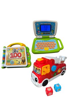Leap Frog Toy Lot Tumbling Blocks Fire Truck 100 Animals Book 2 in 1 Leaptop