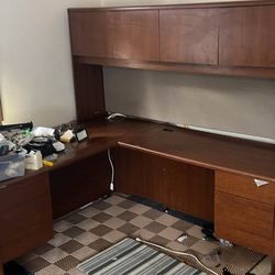 Wooden L-Shaped Office Desk with Hutch
