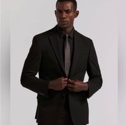 PERRY ELLIS Black Shadow Cord Textured Slim-Fit Stretch Two-Button Blazer 42L - Brand New