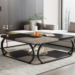 Tribesigns Coffee Table with Open Storage Shelf for Living Room, 39 Inch Large Wood Center Table Square Low Coffee Tables 2 Tier Farmhouse Tea Table w