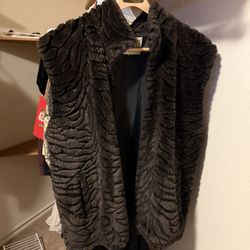 Brown Faux Fur Zippered Vest 