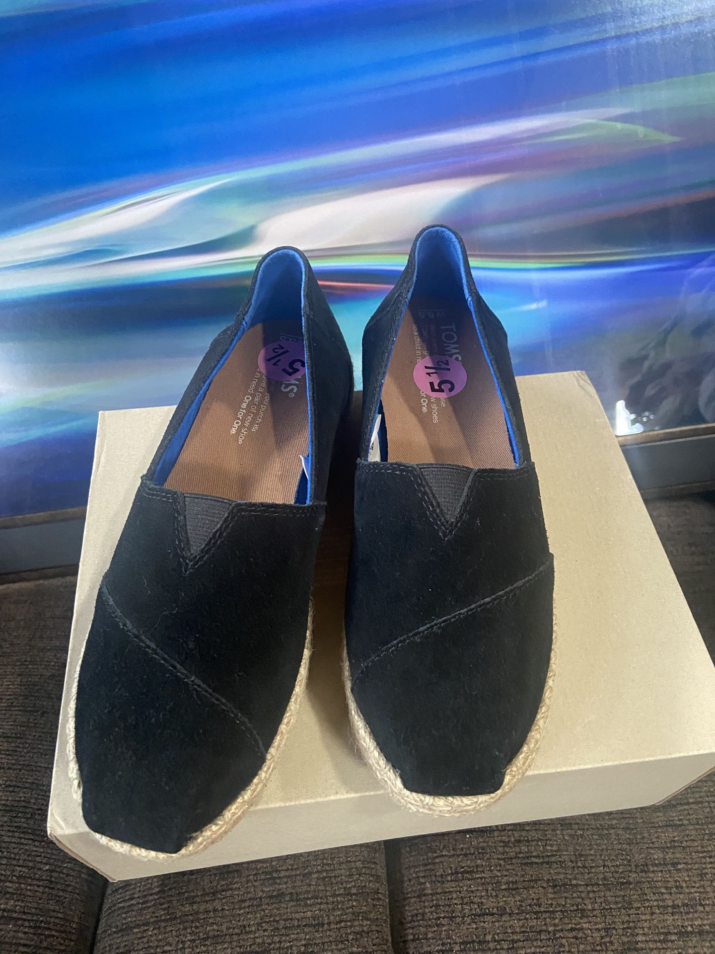 NEW TOMS Womens Carolina Espadrille Slip On Flats Casual - Black SUEDE
