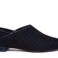 Ivy Kirzhner Pan Pointed Toe Flat Collapsable Mule/Slide in Flocked Velvet Sz 39.5