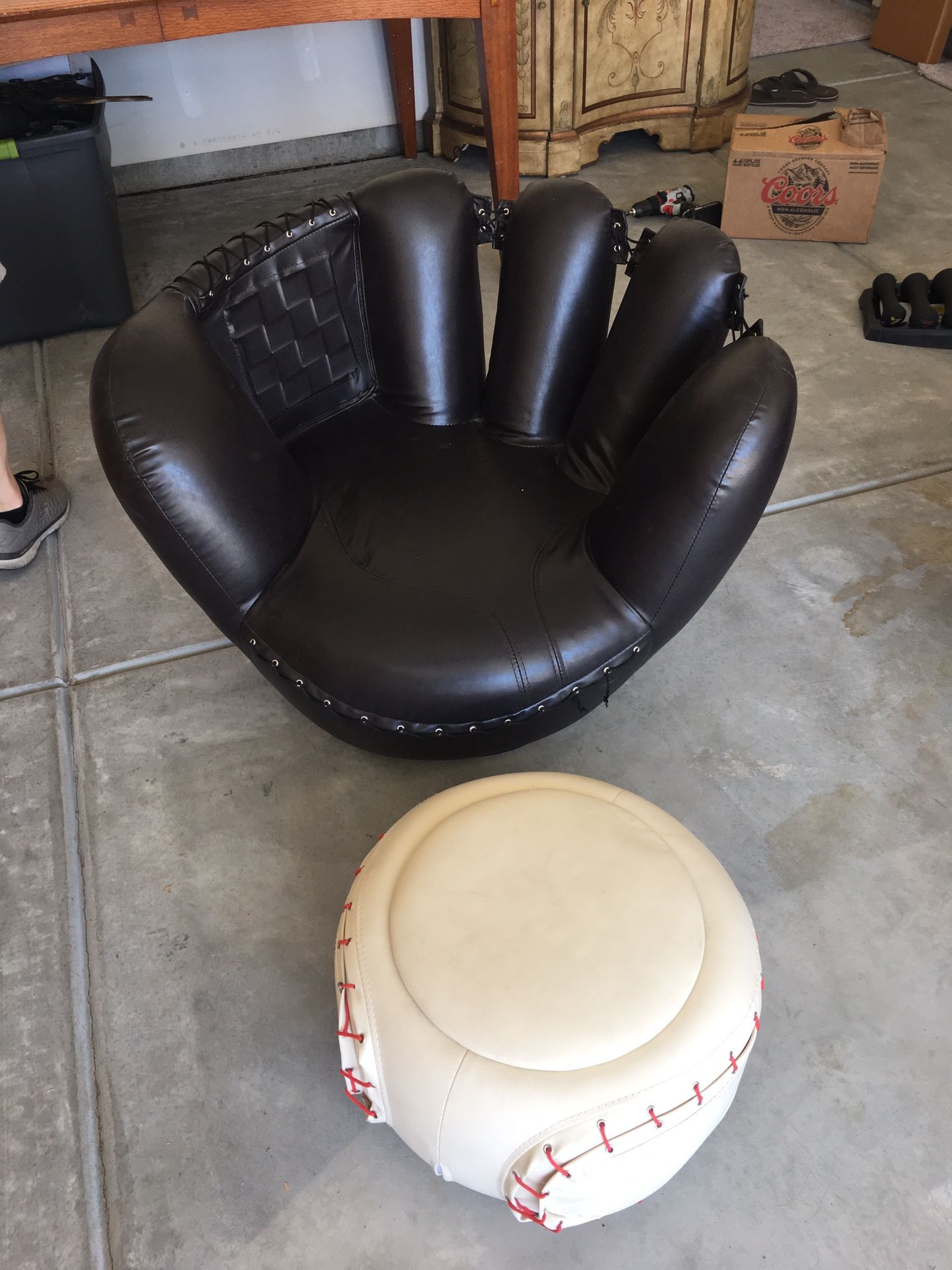 Baseball glove chair with ball storage