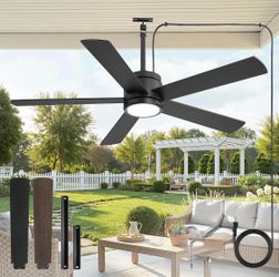 New 52"Outdoor Ceiling Fan with Light,IP65 Waterproof,Plug-in Design with 10FT Cord,Reversible Motor