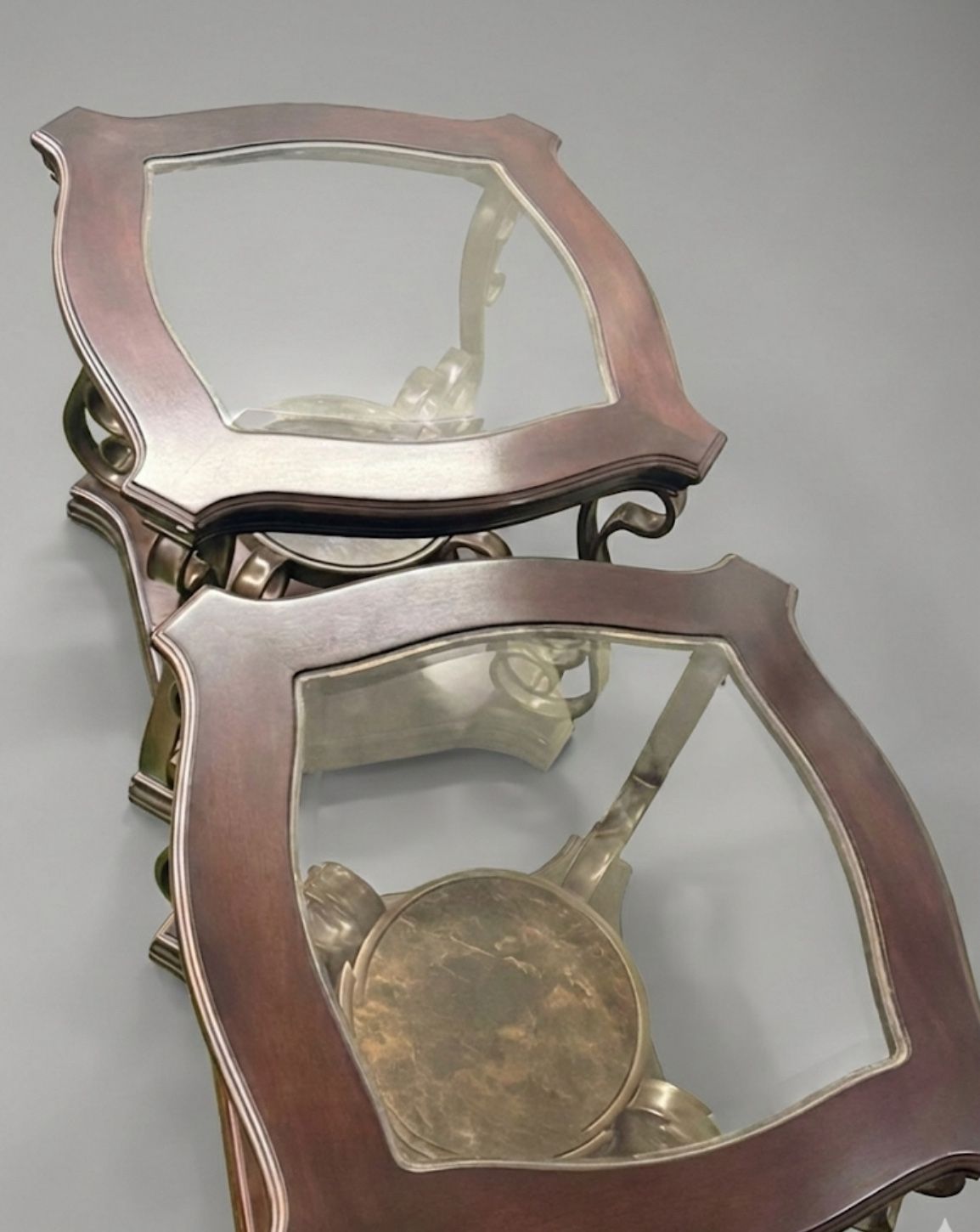 Set of 2 Solid Wood & Glass End Tables