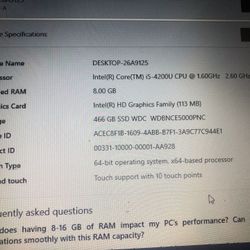 Toshiba Laptop i5 8gb Ram 500gb SSD Touch Screen 