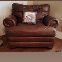 Brown Leather Chair And Ottoman 