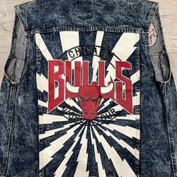 Vintage Chicago Bulls Bleached Denim Vest Jacket