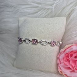 Beautiful Pink Bracelet 14k White Gold Laminated Hypoallergenic Waterproof High Quality Jewelry  35$