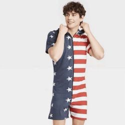 Men's Americana Romper One Piece Pajama - Navy Blue,