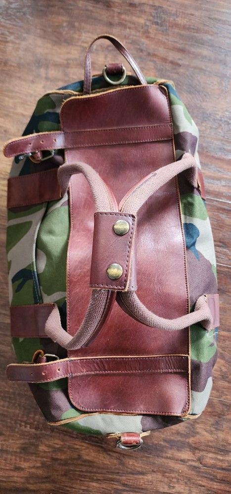 LL BEAN Canvas and LEATHER Duffle Bag