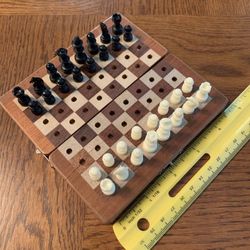 Vintage Wooden Miniature Travel Chess Set
