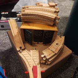 BRIO Wooden Train Big Engine Shed (model 33366) designed for wooden railway systems. Plus track